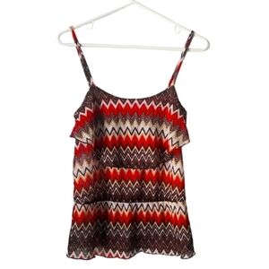 BCX Spaghetti Strap Chevron Print Knit Tank Top Size XS Red, Brown